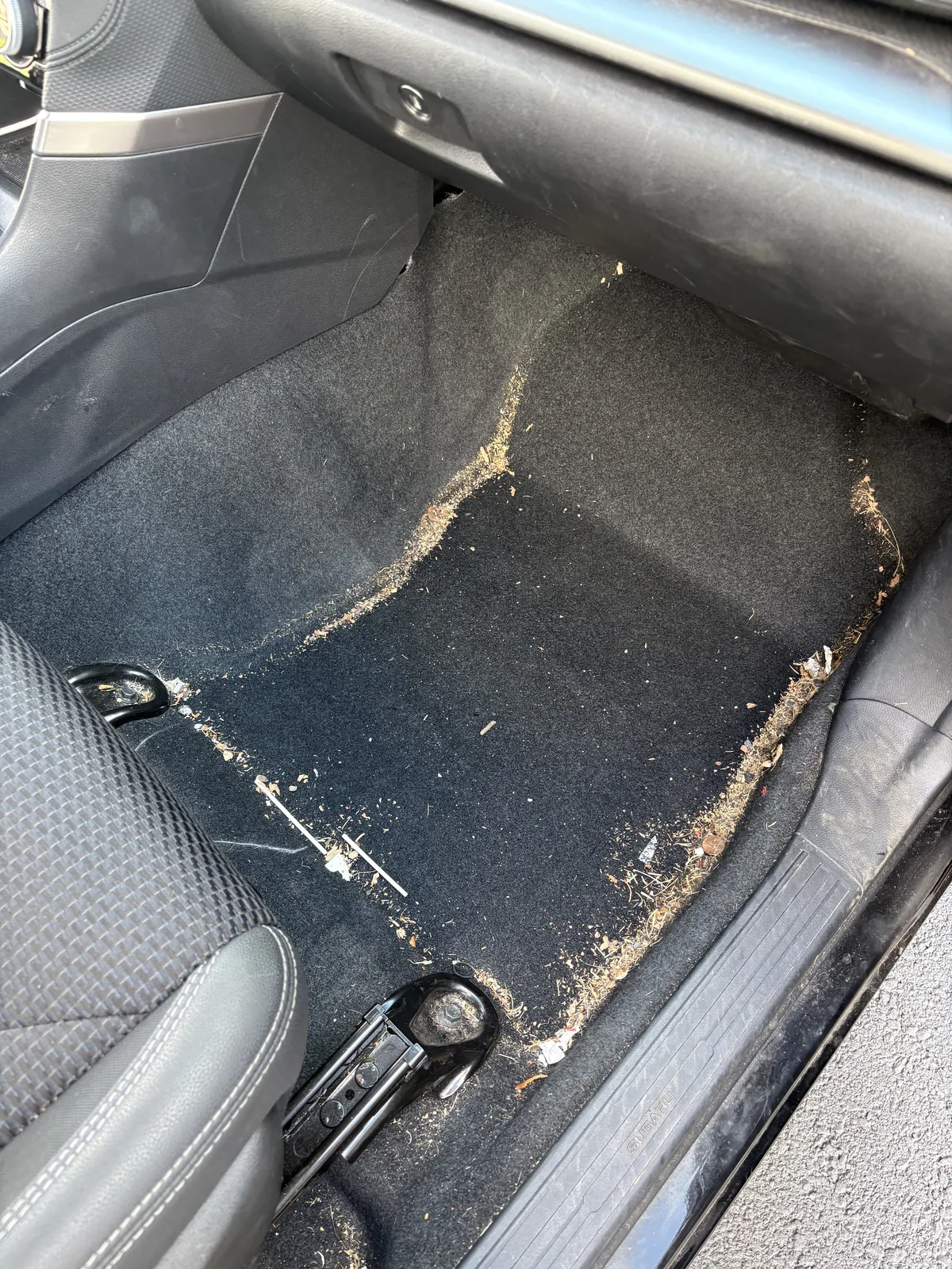 Passenger-side car interior before detailing